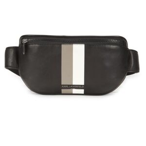 Karl Lagerfeld | Black Leather Belt Bag w/ Neutral Stripe | NWT